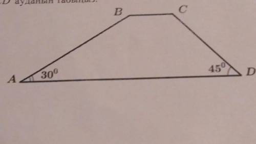 АD//BC, BC=1, AB=2√3, уголь ВАD=30°, уголь СDA=45°. Надо найти площадь ABCD. Люди ​