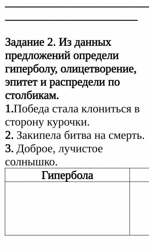 Найти гипербола олицетворение и эпитет в предложениях