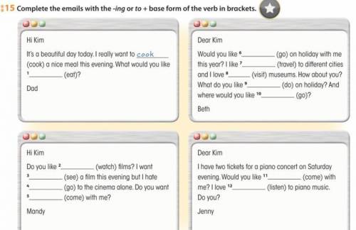 Complete the email with the -ing or to base form of the verb in brackets