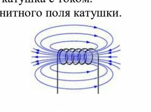 На рисунке изображена катушка с током. Обозначьте полюса магнитного поля катушки. 