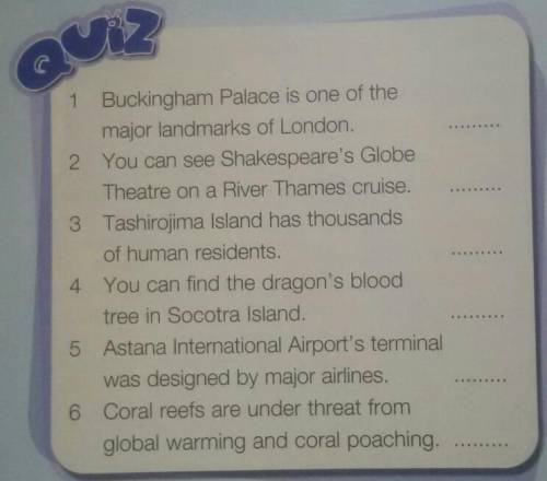 Ex3 p 86 SB Do the quiz. Mark the sentences as T (true) or F (False). 