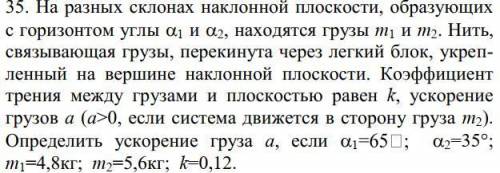На разных склонах наклонной плоскости, образующих с горизонтом углы a1 и a2, находятся грузы m1 и m2