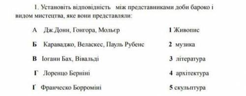 Установить видповиднисть миж представниками доби бароко и видом мистецтва яке вони представляли