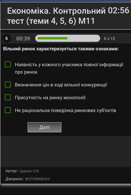 Економіка тест контрольний
