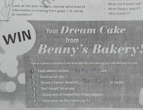 Look at the text In pairs decide what kind of information is missing from gaps 1-6 words or nombers