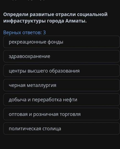 Определи развитые отправили социальной инфраструктуры города Алматы 