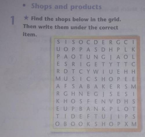 Find the shops below the grit then write them under the correct item