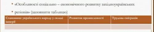 Особливості соціально економічного розвитку західноукраїнськихрегіонів (заповнити таблицю) ⬛