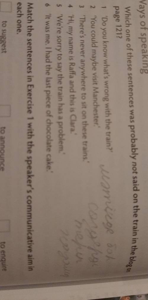 Which one of these sentences was probably not said on the train in the blog on page 121?