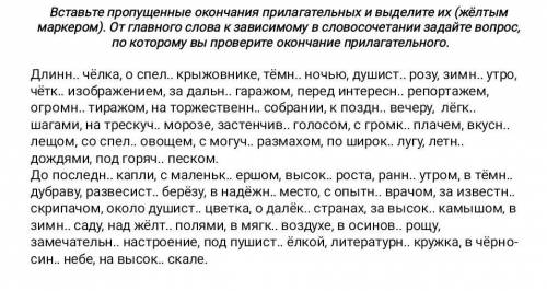 Вставьте пропущенные окончания прилагательных и выделите их от главного слова к зависимому в словосо