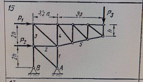 Решите ферму по теоретической механике. Р1=10 кН; Р2=20 кН; Р3=10 кН;а=2 м; h=1,5 м;