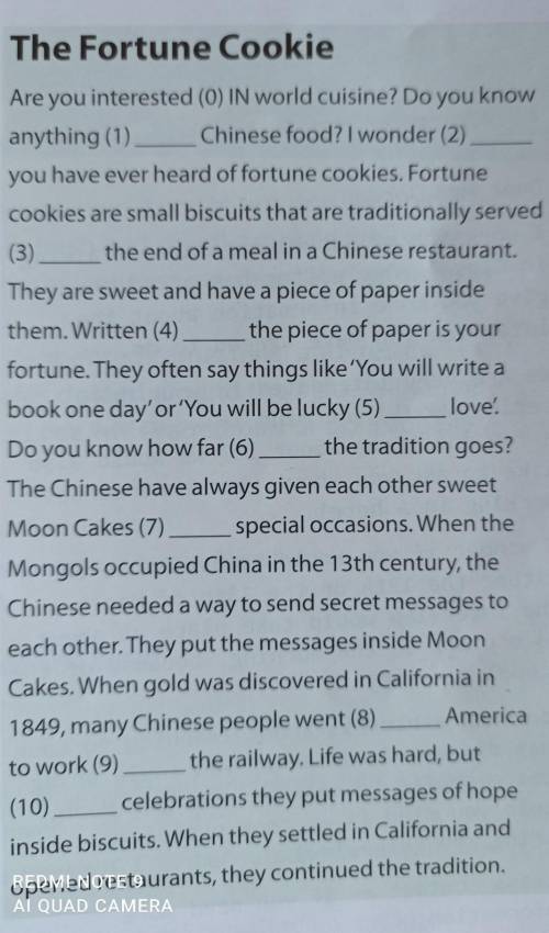 Read this passage about fortune cookiesand answer the questions in exercise 1