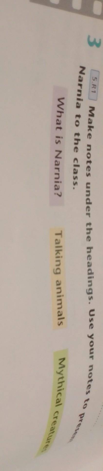 Make notes under the headings. Use your notes to Narnia to the class.Make notes under the headings.