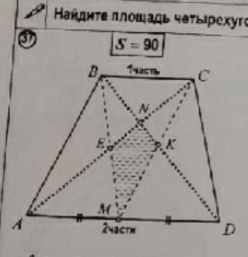 Найдите площадь треугольника MENK, если площадь трапеции ABCD S=90 