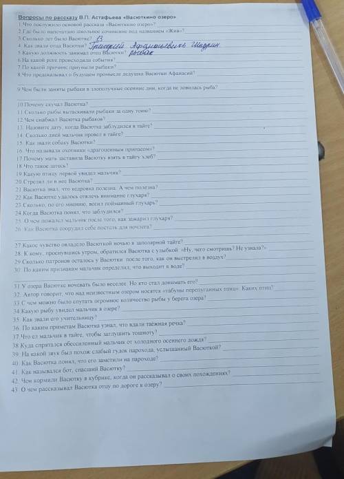 Вопросы по рассказу Васюткино озеро 