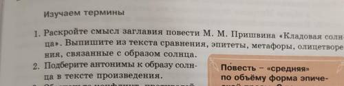 Вопросы по по произведению Кладовая солнца 