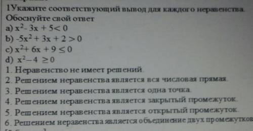 1) Укажите соответствующий вывод для каждого неравенства. Обоснуйте свой ответ 