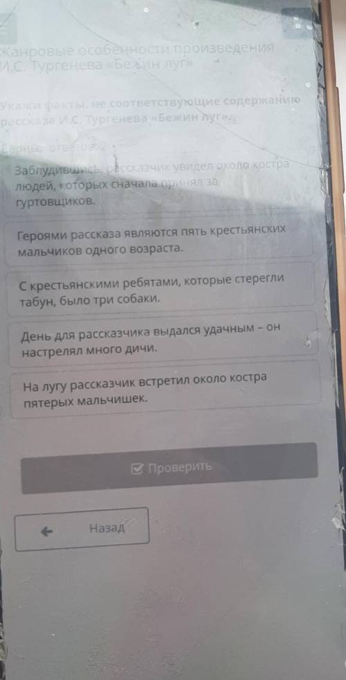 Укажи факты не соответствующие содержанию рассказа Бежин луг​