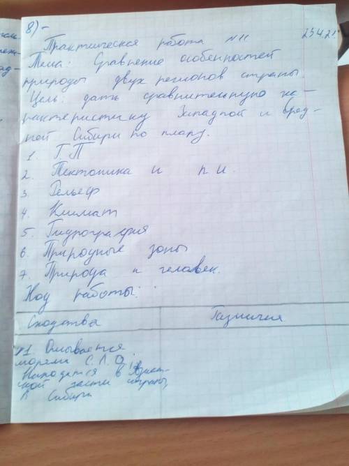 Заполнить таблицусходства и различия северный Западной Сибири