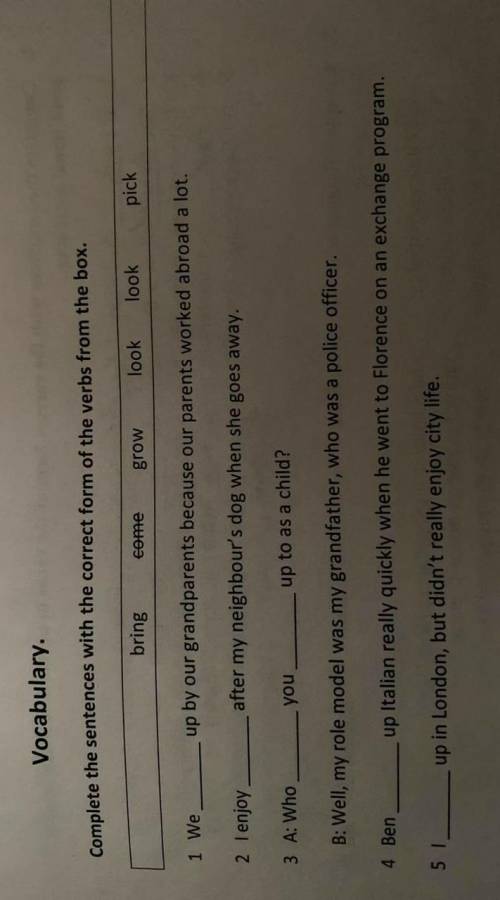 Complete the sentences with the correct form of the verbs from the box