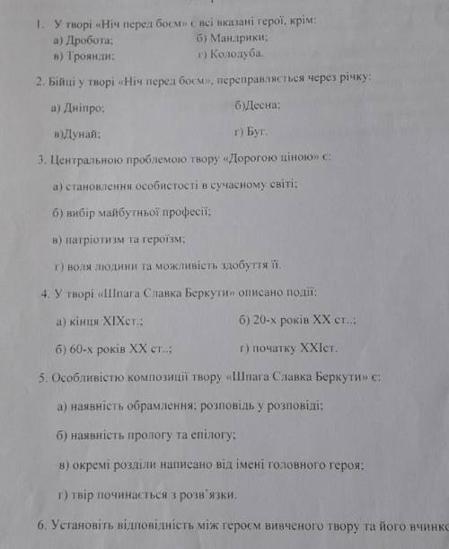Українська література 8 клас кр