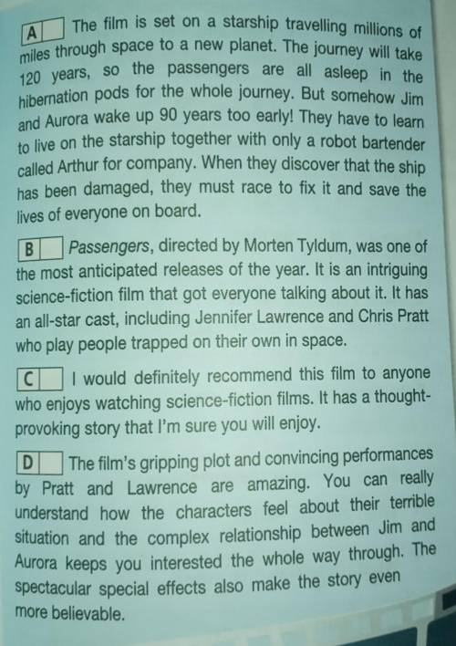 A)Read the film review and put theparagraphs (A-D) in the correct order (1-4).