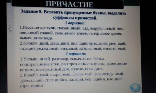 Вставить пропущенные буквы, ВЫДЕЛИТЬ СУФФИЕСЫ причастий. 2 вариант