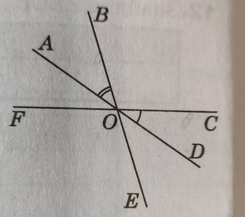 Знайдіть кут FOE,якщо кутAOB=45°,кут COD=25°