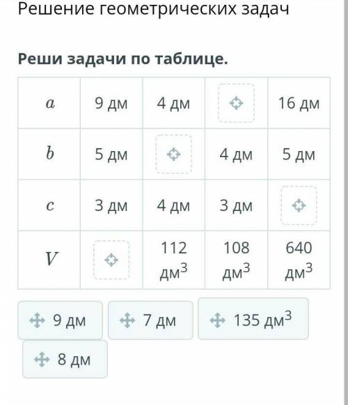 Реши задачи по таблице. а 9дм 4дм 16дм