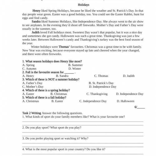 Summative Assessment for the unit Sport Grade 5G Name Task 1. Reading. Use the information in the