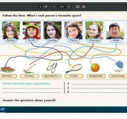 Task 2 Follow the lines and write what is each person’s favourite sport. 2. 3. 4. 5. 6. сор