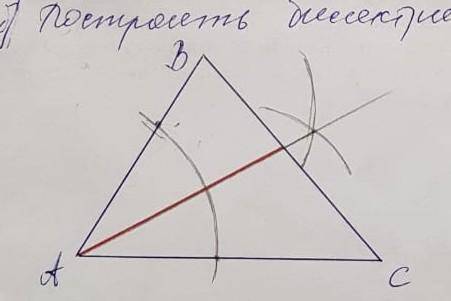 Построить биссекрисЫ треугольника. Все три биссектрисы по образцу. ответ в листе7 класс. Геометрия