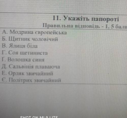 11. Укажіть папороті помагите
