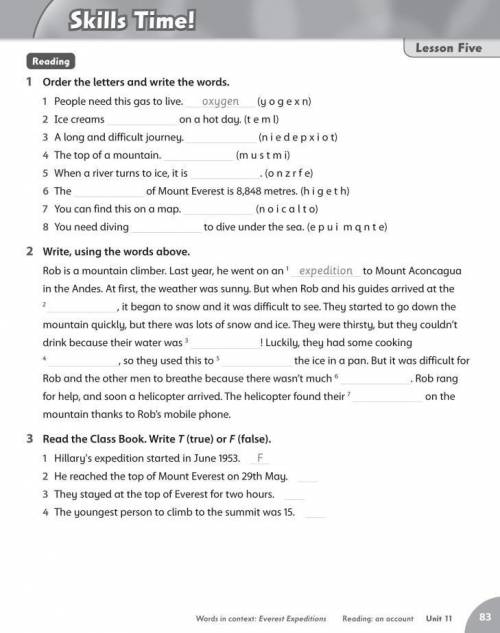 Reading 1 Order the letters and write the words.1 People need this gas to live. oxygen (y o g e x n)