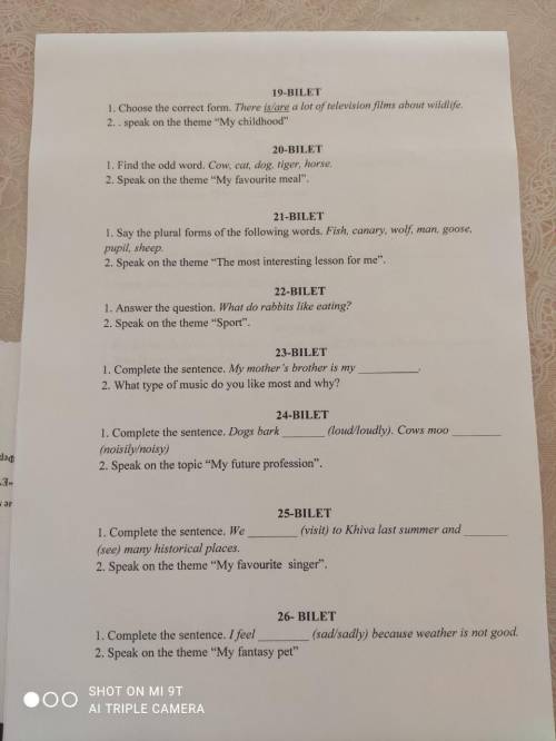 по английскому языку билеты