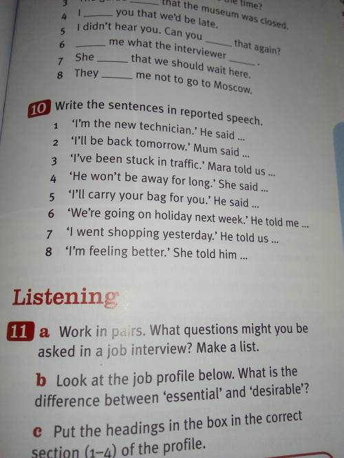 Write the sentences in reported speech