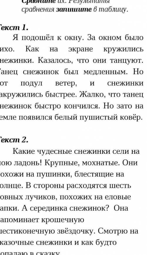 Прочтайте два теска. сравни их. результаты сравнения запиши в таблицу. 