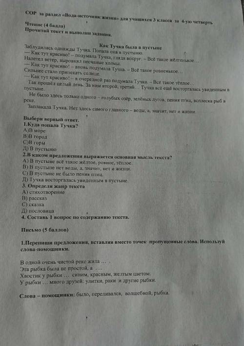 4. Составь 1 вопрос по содержанию текста.Письмо ( )