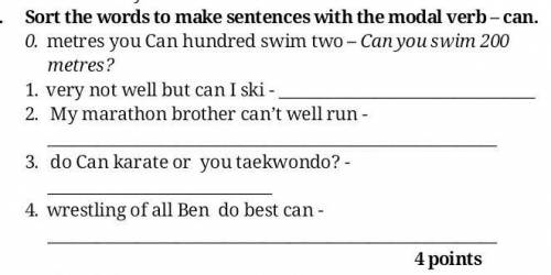 Sort the Words to Make sentences with the modal verb - Can