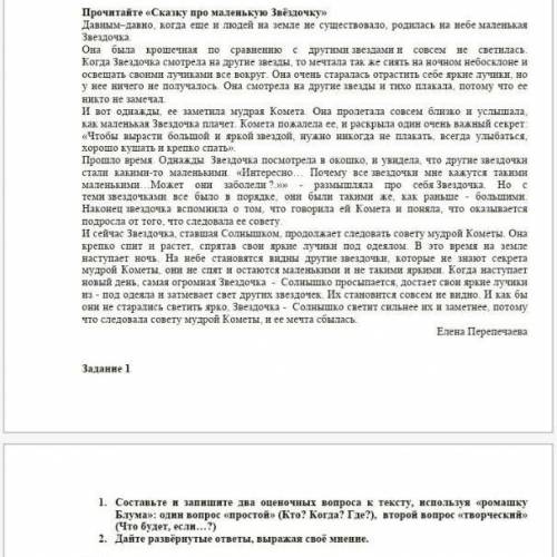 Задание 1 1. Составьте и запишите два оценочных вопроса к тексту, используя «ромашку Блума»: один во