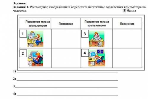   Задания 1. Рассмотрите изображения и определите негативные воздействия компьютера на человека.    