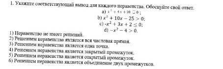 Укажите соответствующий вывод для каждого неравенства Обоснуйте свой ответ