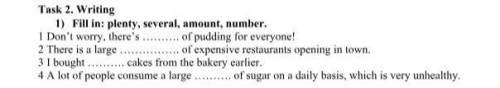 Fill in: plenty, several,amount,number: 
