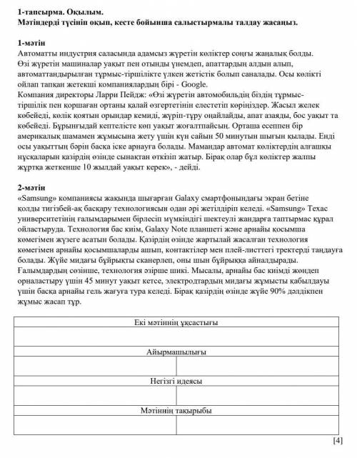 Мәтіндерді түсініп оқып, кесте бойынша салыстырмалы талдау жасаңыз.ДАЙ 