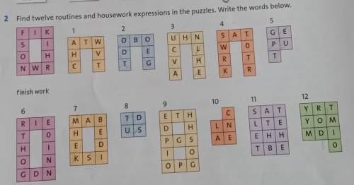 Find twelve routines housework expression in the puzzles. Write the worlds bolow.