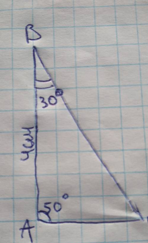Постройте треугольник ABC, ПО стороне AB=4см, угол А=50°, угол B=30 °​