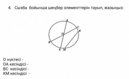 Сызба бойынша шеңбер элементтерін тауып жазыныз