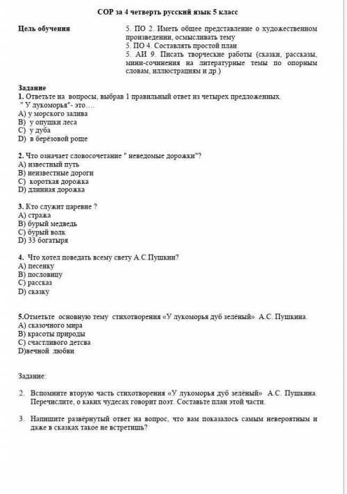 Сор по русскому языку 5 класс 