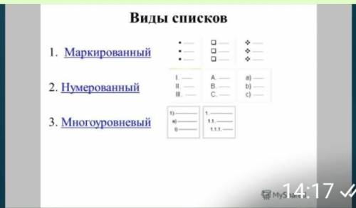 по информатике. надо пример на каждый вид списка