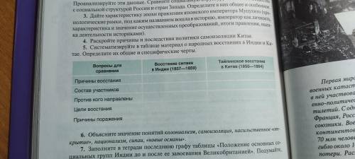 Систематизируйте в таблице материал о народных восстания в Индии и Китае. 5 задание, 8 класс